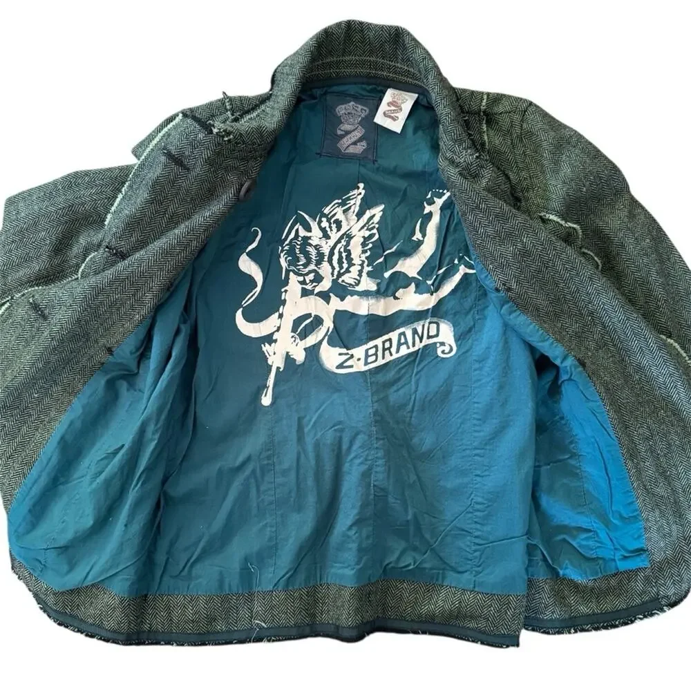 Z Brand Kids’ Tweed Double-Breasted Distressed Green Lightweight Jacket Size 10